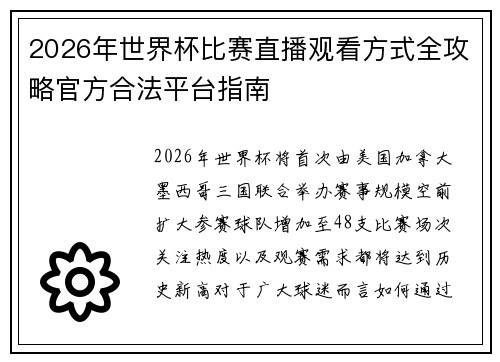 2026年世界杯比赛直播观看方式全攻略官方合法平台指南 2026年世界杯比赛直播观看方式全攻略官方合法平台指南